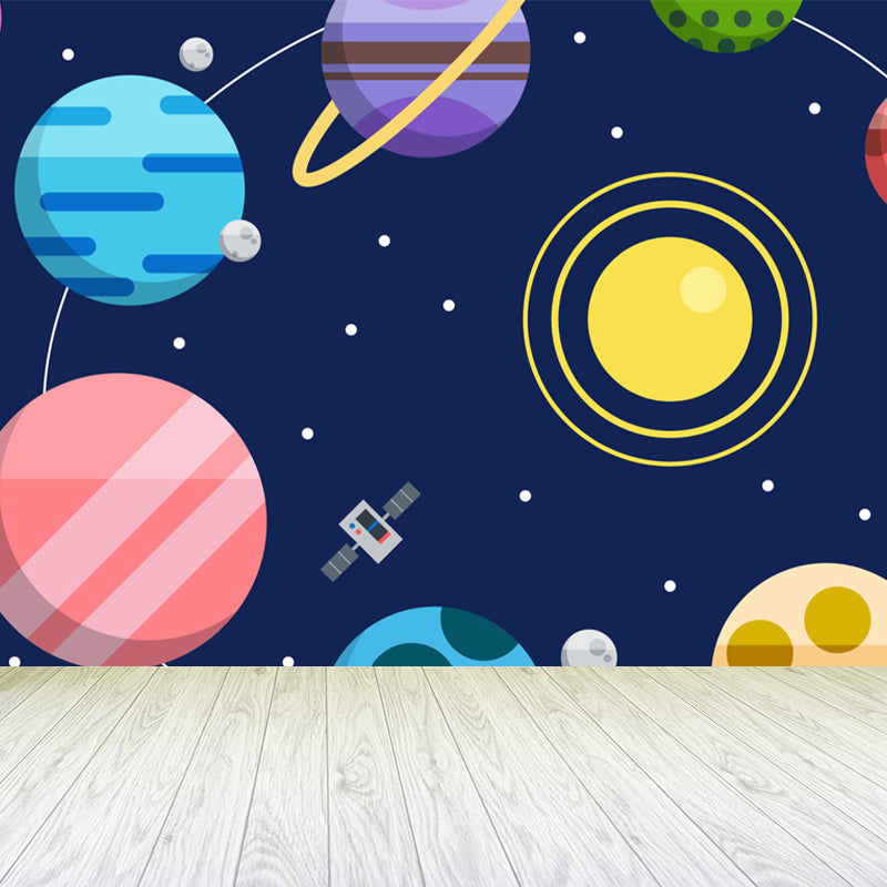 Kids Cosmos Spaceship Wall Mural Soft Color Waterproofing Wall Art for Boys Room