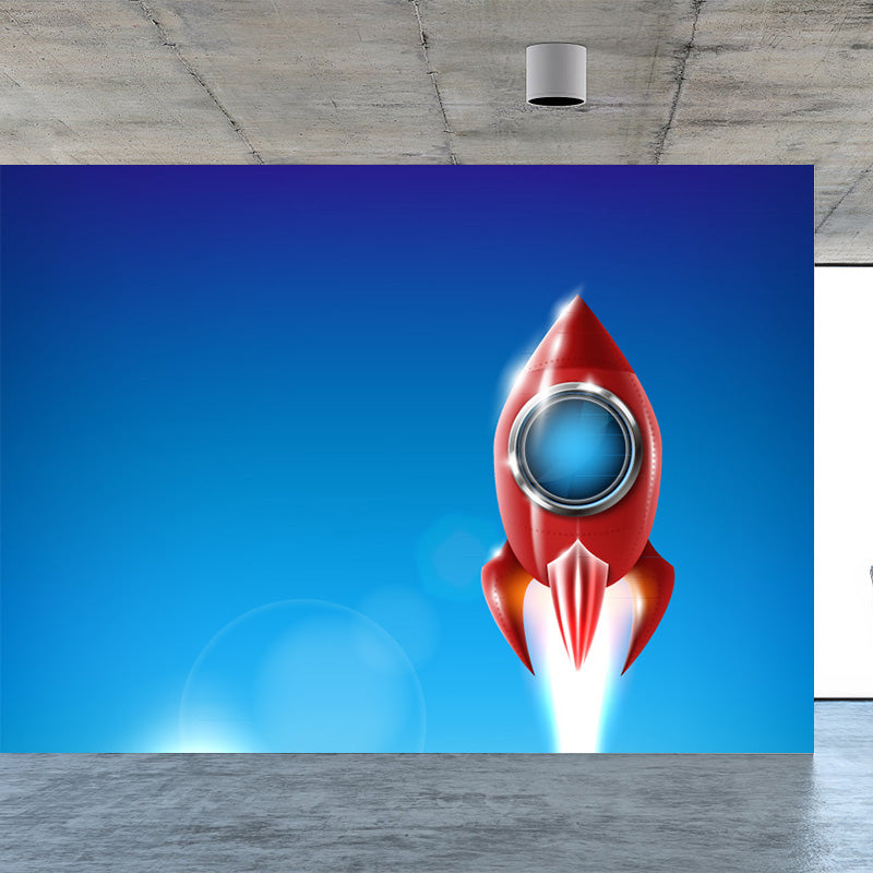 Kids Cosmos Spaceship Wall Mural Soft Color Waterproofing Wall Art for Boys Room