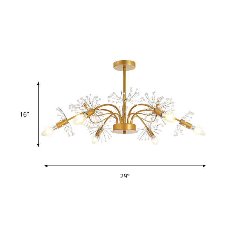 Elegant Gold Ceiling Pendant Light Candle 7 Lights Metal Chandelier with Crystal Dandelion for Hotel