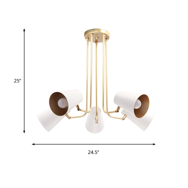 Rotatable 5 Lights Chandelier Coolie Shade Modern Metal Pendant Light in White for Study Room