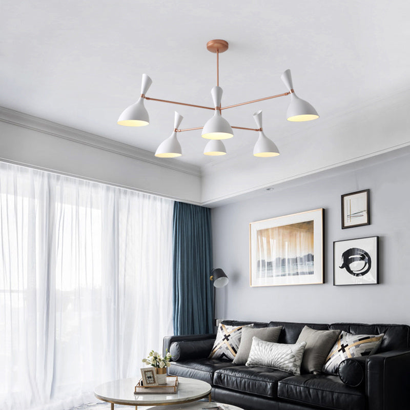 Living Room Funnel Shaped Chandelier with Black/White Shade Metal Contemporary Brass Hanging Light