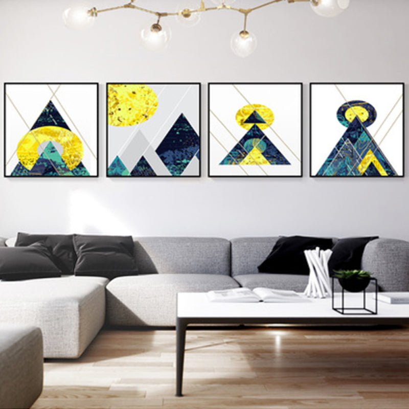 Illustrated Geometric Wall Decor Dark Color Canvas Wall Art Print, Textured (Set of 4)