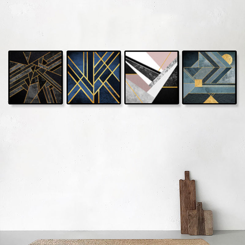 Illustrated Geometric Wall Decor Dark Color Canvas Wall Art Print, Textured (Set of 4)