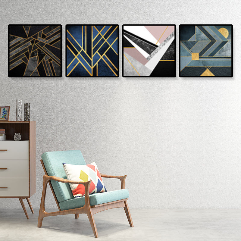 Illustrated Geometric Wall Decor Dark Color Canvas Wall Art Print, Textured (Set of 4)