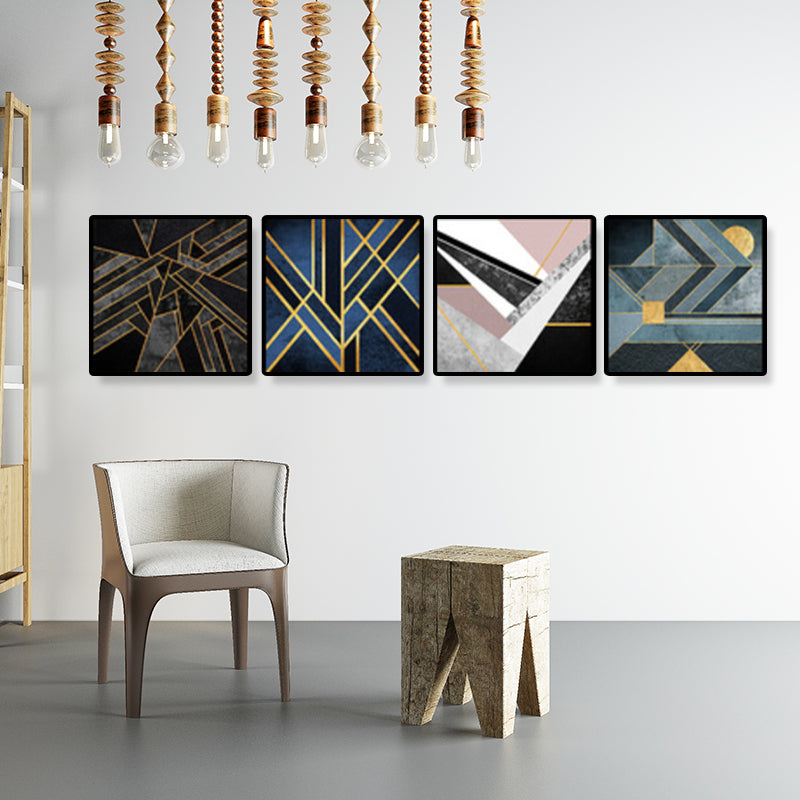 Illustrated Geometric Wall Decor Dark Color Canvas Wall Art Print, Textured (Set of 4)