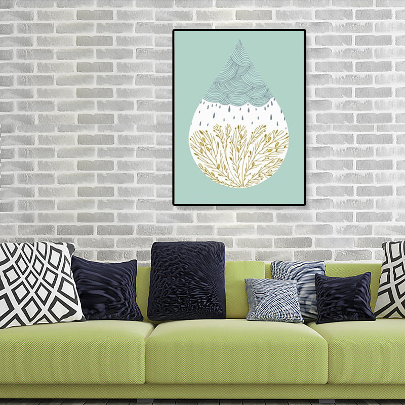 Scenery within Raindrop Wall Art Nordic Textured Canvas Print in Blue for Girls Room