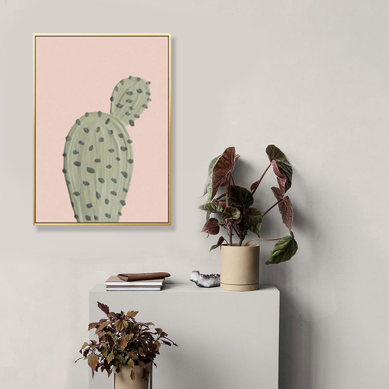 Green Cactus Wall Art Decor Pot Plant Nordic Textured Canvas Print for Living Room