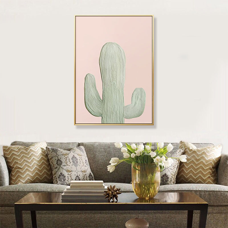 Green Cactus Wall Art Decor Pot Plant Nordic Textured Canvas Print for Living Room