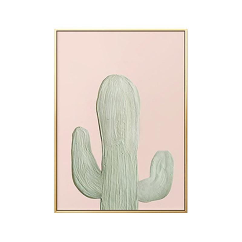 Green Cactus Wall Art Decor Pot Plant Nordic Textured Canvas Print for Living Room