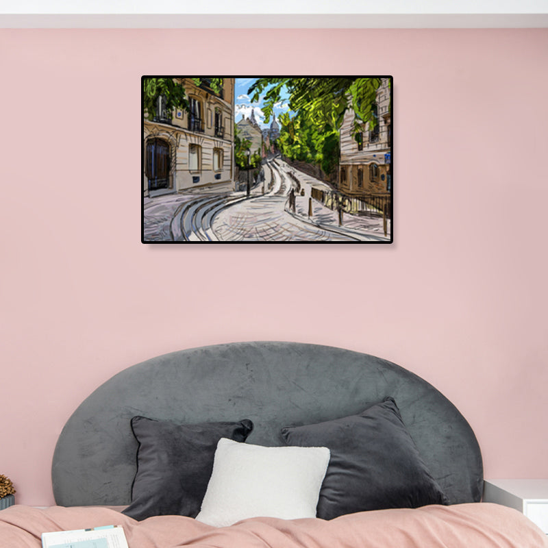 Global Inspired Landmark Painting Canvas Print Textured Pastel Wall Art for Hotel