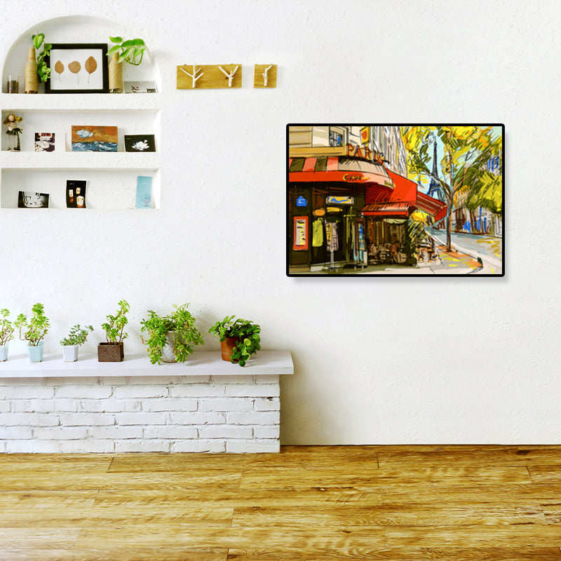 Global Inspired Landmark Painting Canvas Print Textured Pastel Wall Art for Hotel