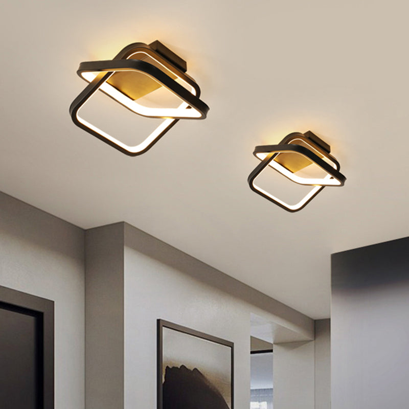 Black Double Rectangle Ceiling Lighting Modern Aluminum LED Flush Mount Lamp for Corridor