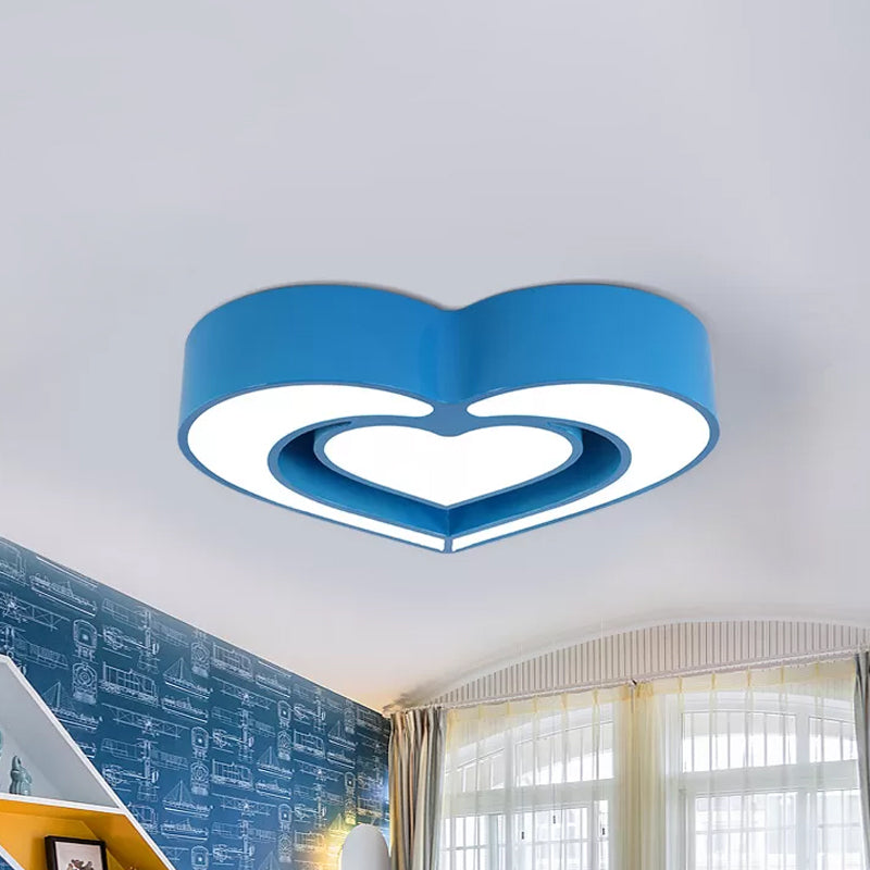 Acrylic Dual Loving Heart Flush Ceiling Light Kids Red/Yellow/Blue LED Flush Mount Lamp for Sleeping Room