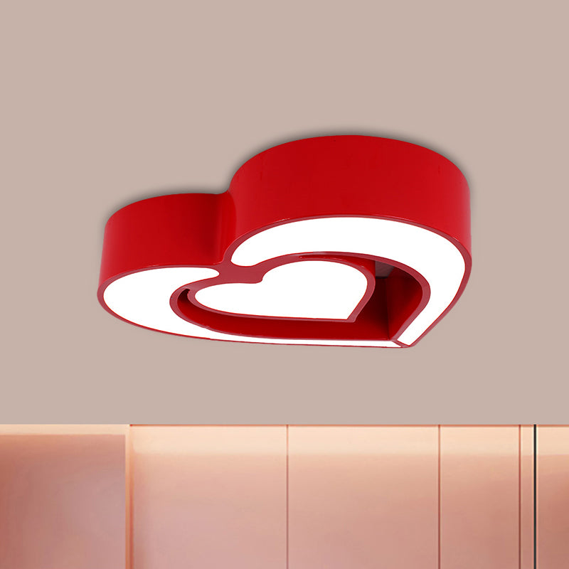 Acrylic Dual Loving Heart Flush Ceiling Light Kids Red/Yellow/Blue LED Flush Mount Lamp for Sleeping Room