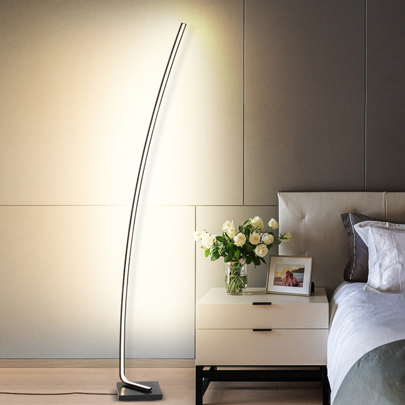 Metal Curved Linear LED Floor Light Minimalism Black/White/Gold Stand Up Lamp with Foot Switch, Warm/White Light