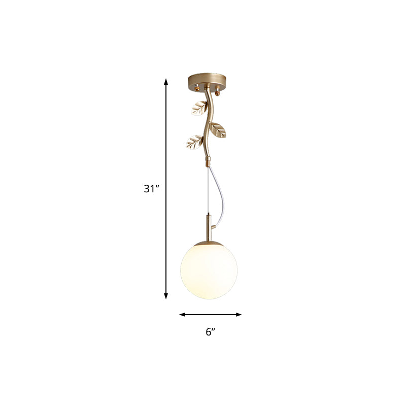 Gold Plant-Shaped Hanging Light Contemporary Opal Glass Pendant Light with Frosted Glass for Hotel