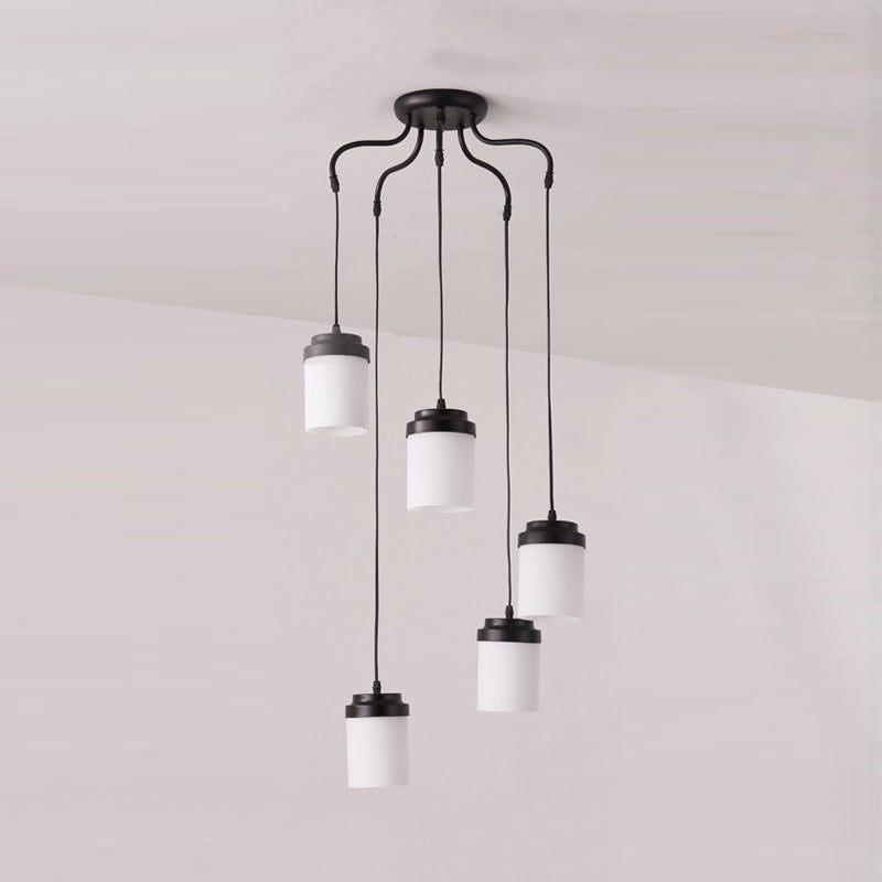 Cylinder Shade Hanging Light Contemporary Frosted Glass Pendant Lamp in Black & White for Kitchen