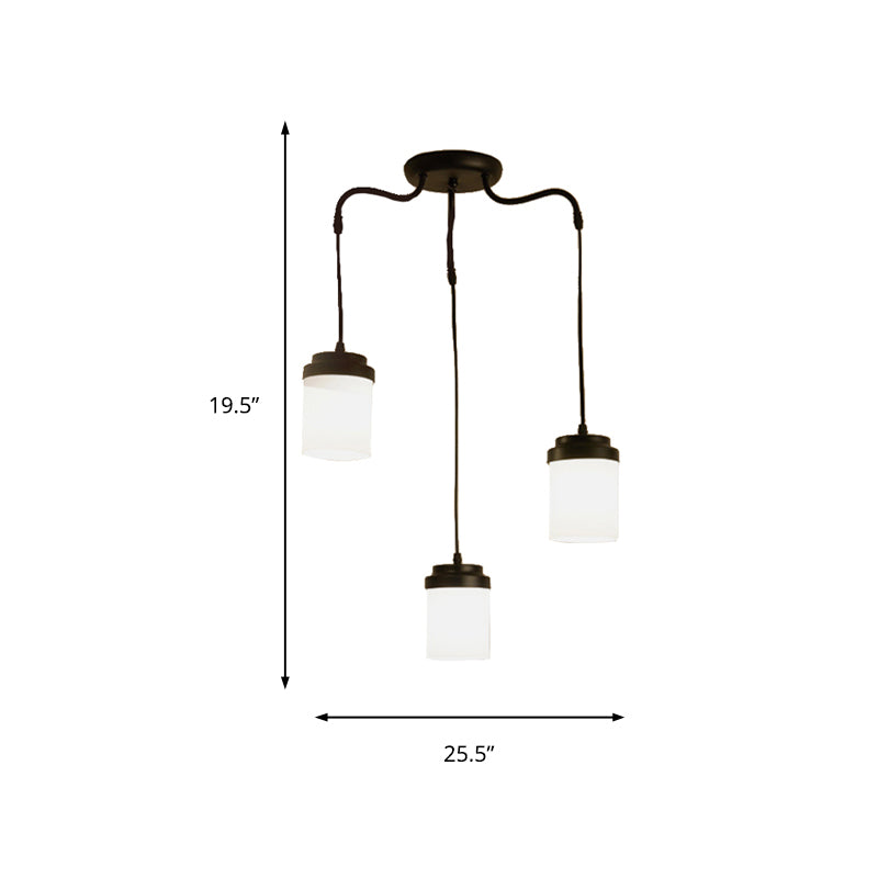 Cylinder Shade Hanging Light Contemporary Frosted Glass Pendant Lamp in Black & White for Kitchen