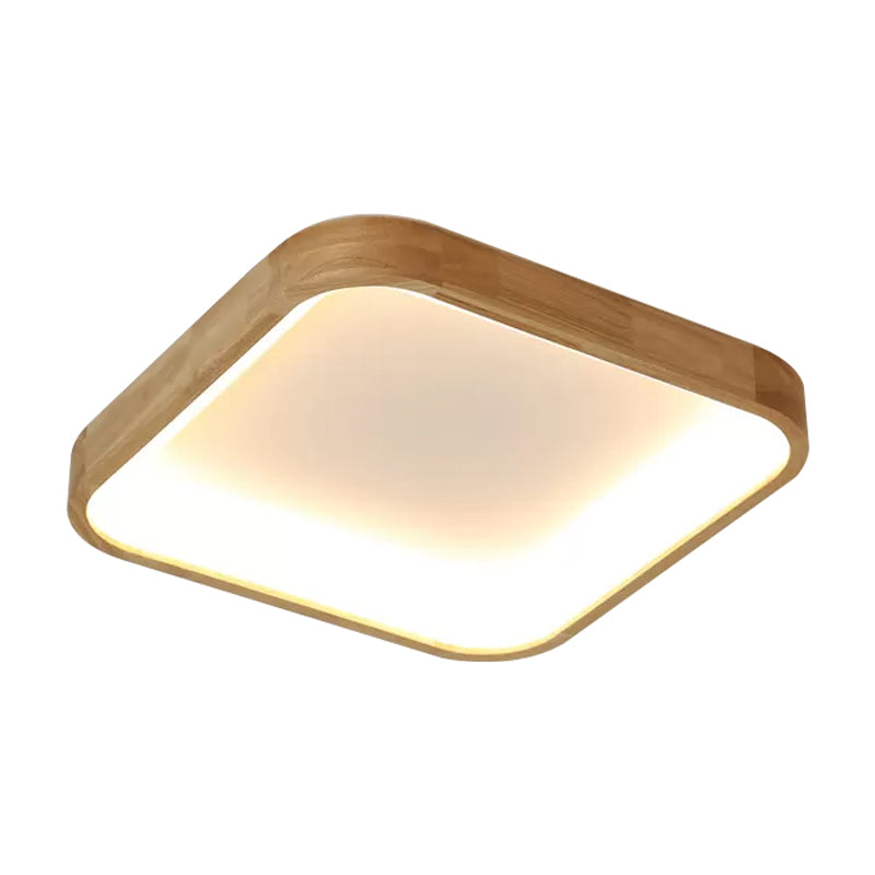 Minimalist LED Flush Ceiling Light 14.5"/18.5" W Wood Shade Beige Square Flush Lighting in Warm/White Light