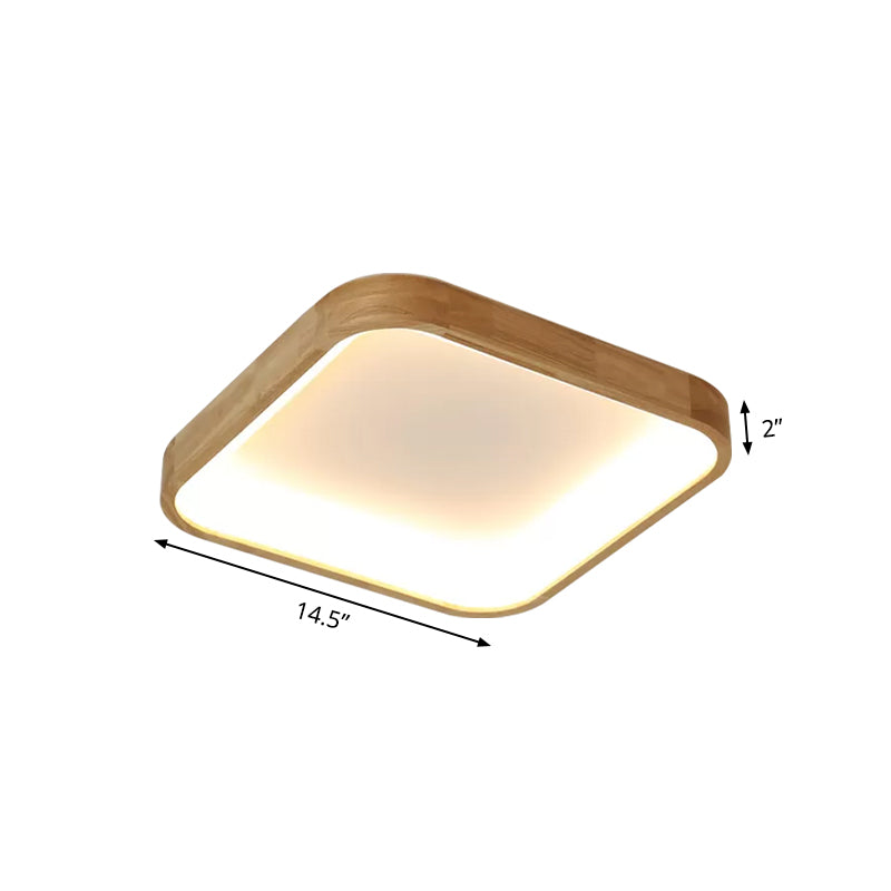 Minimalist LED Flush Ceiling Light 14.5"/18.5" W Wood Shade Beige Square Flush Lighting in Warm/White Light