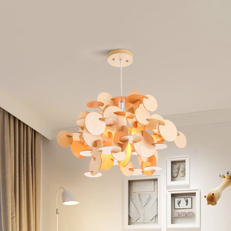 Puzzle Wooden Ceiling Pendant Nordic 1-Light Kid's Bedroom Hanging Lamp in Multicolor/Natural Color