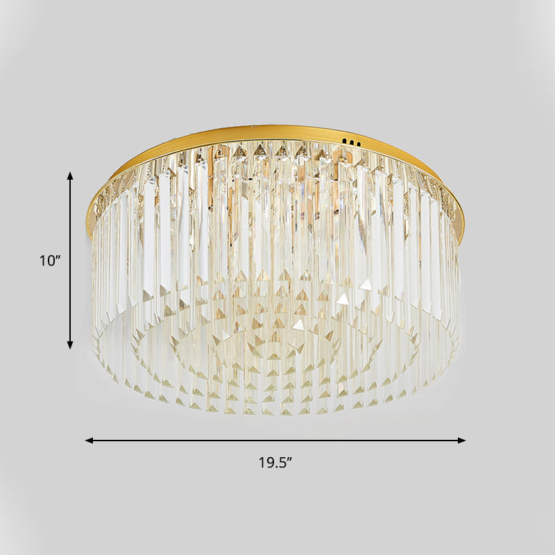 6-Light Dining Room Flush Light Contemporary Golden Ceiling Lamp with Round Crystal Shade