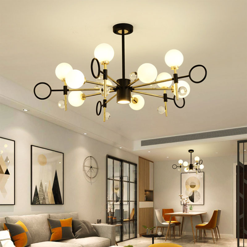 6/8 Light Hanging Chandelier Modern Nordic Style Black Pendant Light with Globe Glass Shade