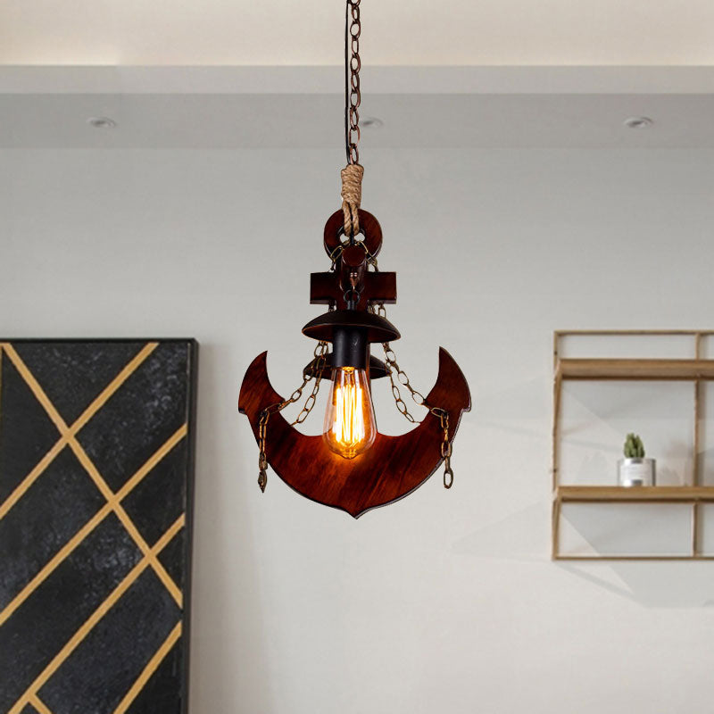 Anchor Wood Chandeliers Two-light Antique Hanging Lamp in Brown for Coffee Shop