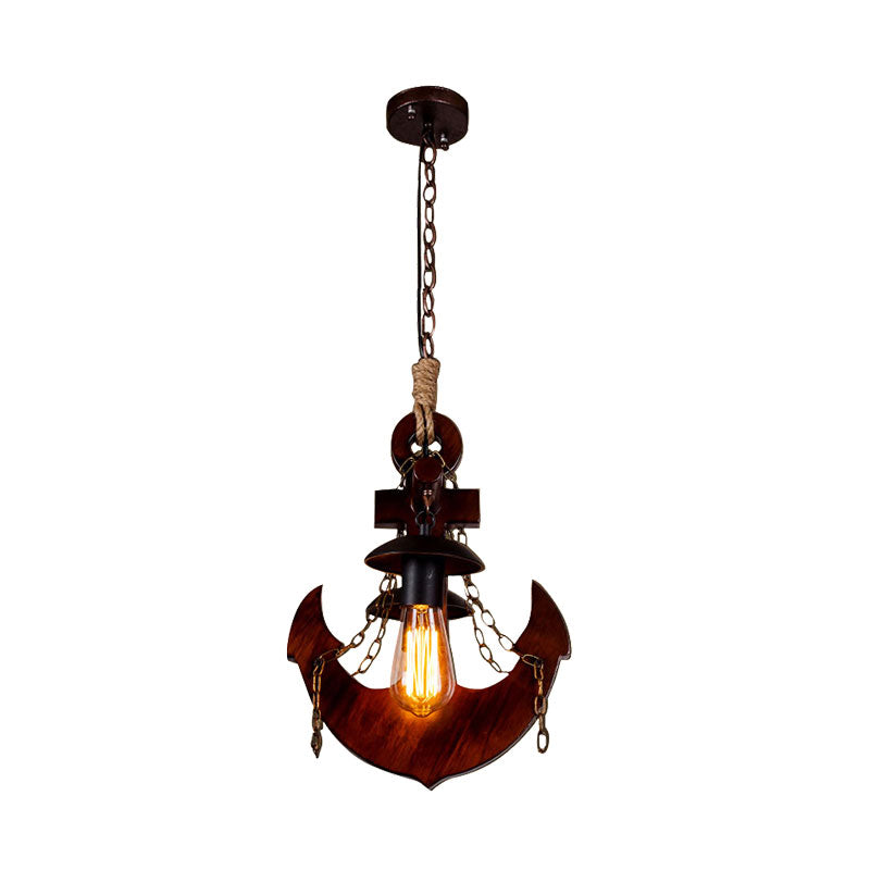 Anchor Wood Chandeliers Two-light Antique Hanging Lamp in Brown for Coffee Shop