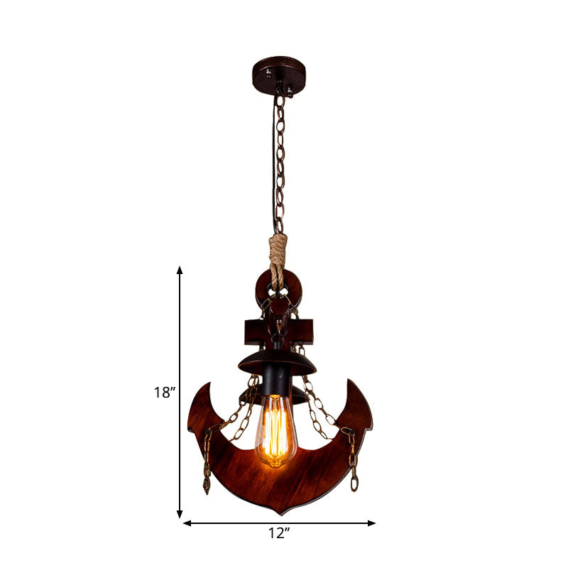 Anchor Wood Chandeliers Two-light Antique Hanging Lamp in Brown for Coffee Shop