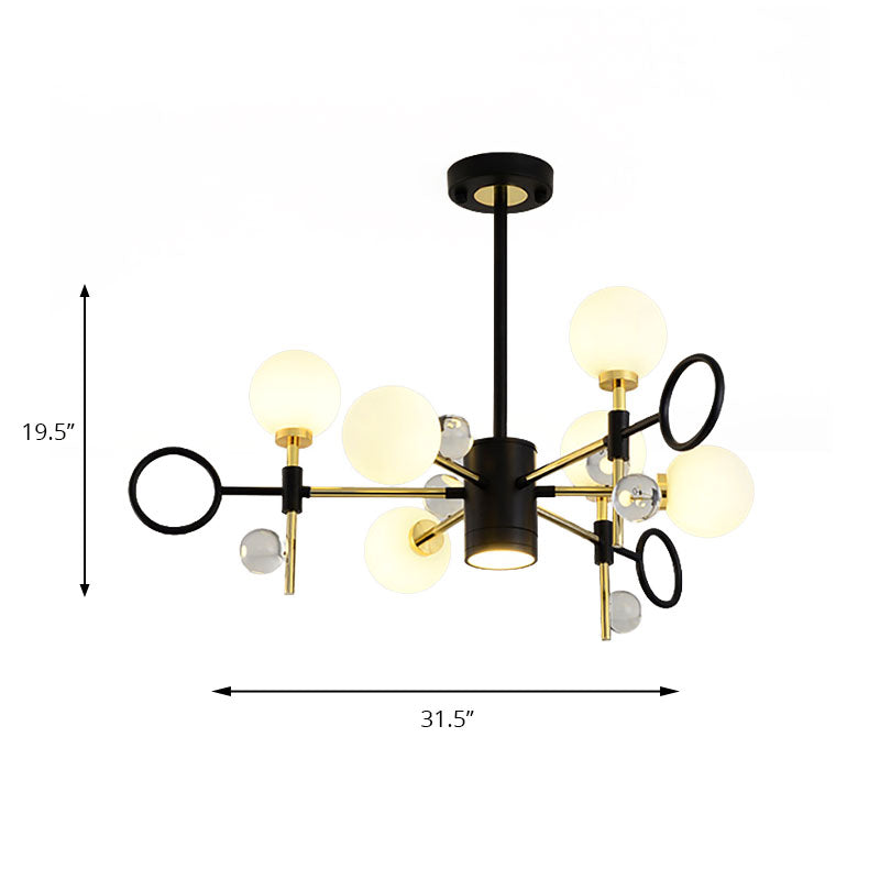 6/8 Light Hanging Chandelier Modern Nordic Style Black Pendant Light with Globe Glass Shade