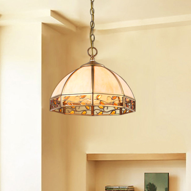 Cupola sala da pranzo con soffitto a sospensione in vetro glassato opale coloniale 1 testa beige lampada appesa