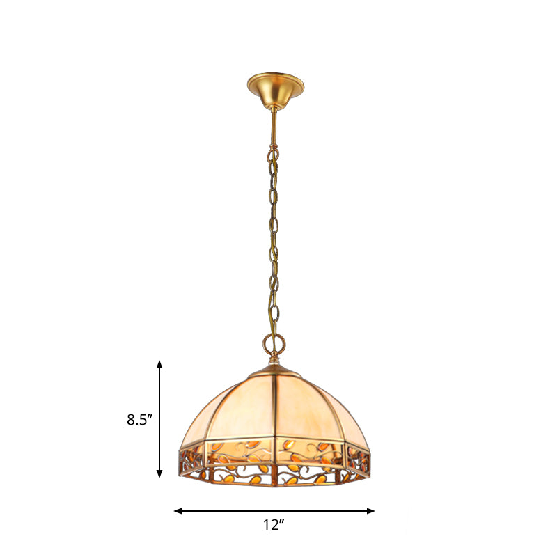 Cupola sala da pranzo con soffitto a sospensione in vetro glassato opale coloniale 1 testa beige lampada appesa