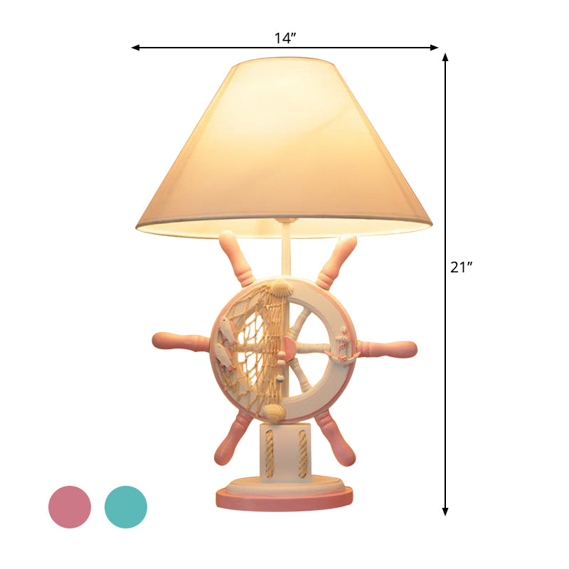 Kids Style Rudder Table Lamp Wood 1 Head Bedside Night Light in Pink/Blue/Green with Dimmer Switch/Power Switch