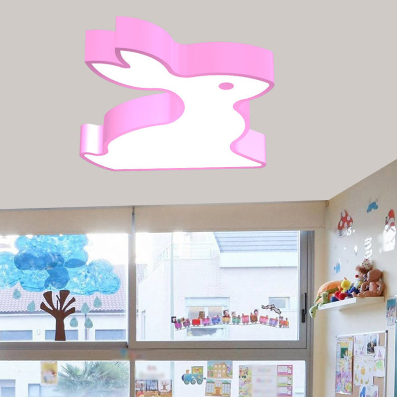 Red/Pink/Blue Rabbit Flush Light Cartoon 19.5"/23.5" Wide LED Acrylic Flush Mount Ceiling Light Fixture