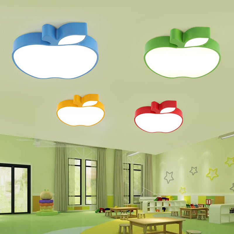 Apple Acrylic LED Ceiling Lamp Kids Style Red/Blue/Yellow Flush Mounted Light for Baby Room, 18"/21.5" W