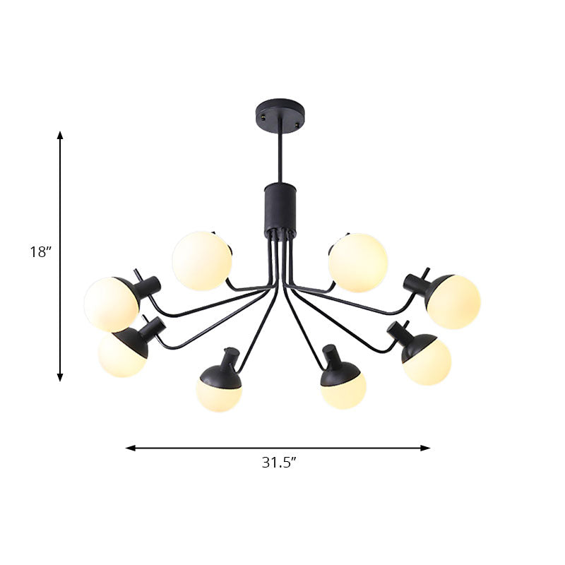 Contemporary Black Hanging Chandelier with Orb Shade 6 Lights Wrought Iron Ceiling Pendant