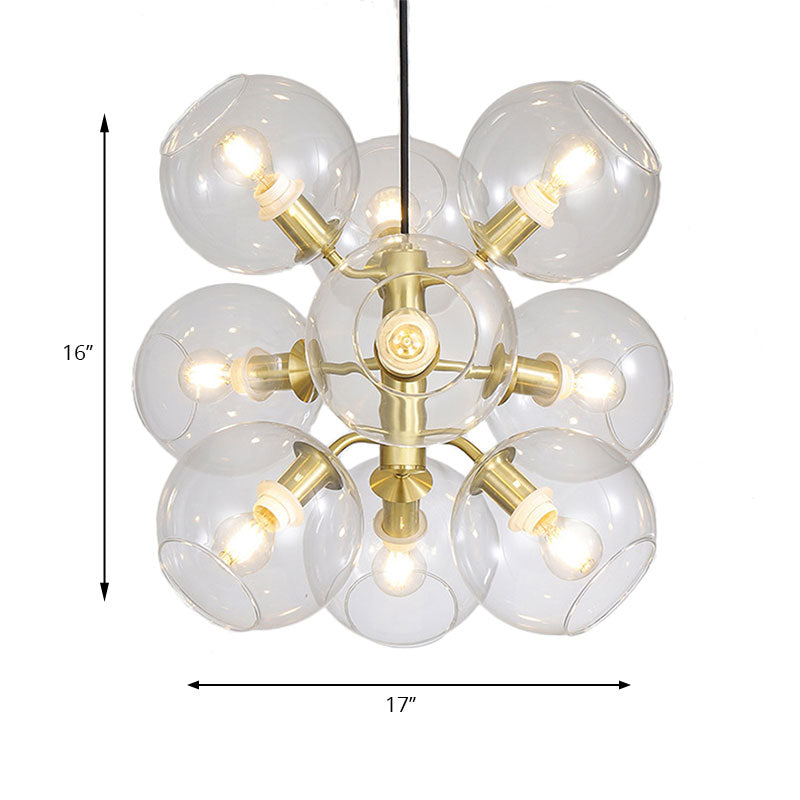 Clear Glass Grape Mini Chandelier 9 Head Post Modern Drop Ceiling Light in Gold Finish