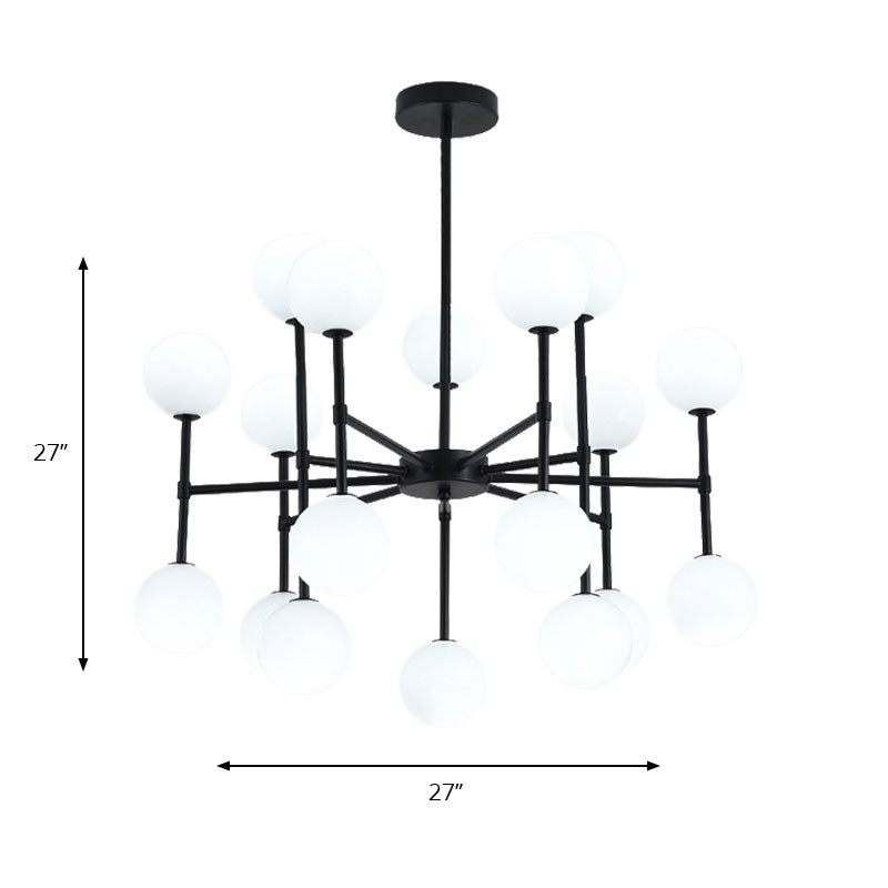 Modern Simple Black Finish Chandelier with Orb Shade 18/24 Lights Metal Pendant Light