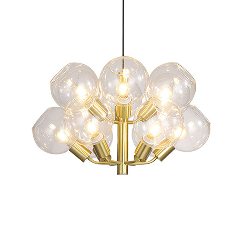 2-Tier Bubble Restaurant Chandelier Clear Glass 12-Bulb Post Modern Pendant Lighting in Gold