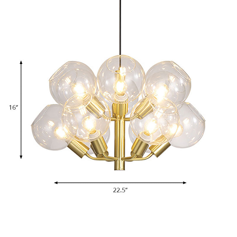 2-Tier Bubble Restaurant Chandelier Clear Glass 12-Bulb Post Modern Pendant Lighting in Gold