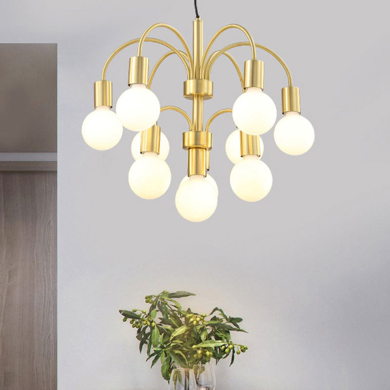 Post Modern Gold Chandelier with Arc Arm 10-Light Metallic Ceiling Lamp in Gold