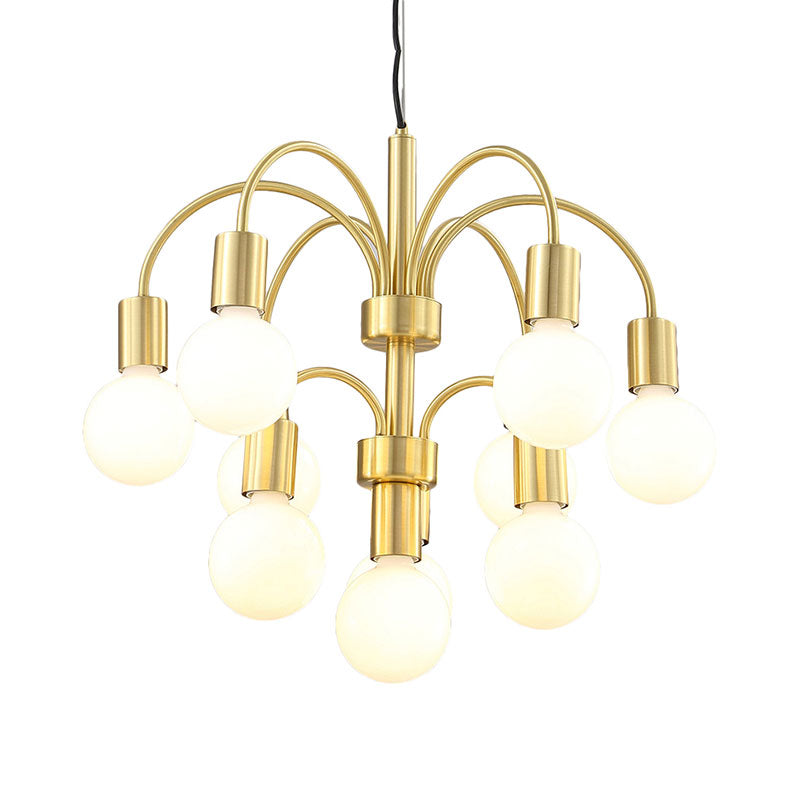 Post Modern Gold Chandelier with Arc Arm 10-Light Metallic Ceiling Lamp in Gold