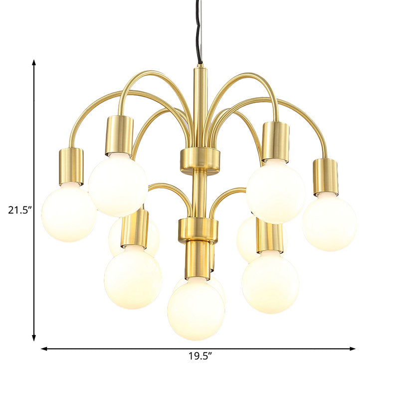 Post Modern Gold Chandelier with Arc Arm 10-Light Metallic Ceiling Lamp in Gold