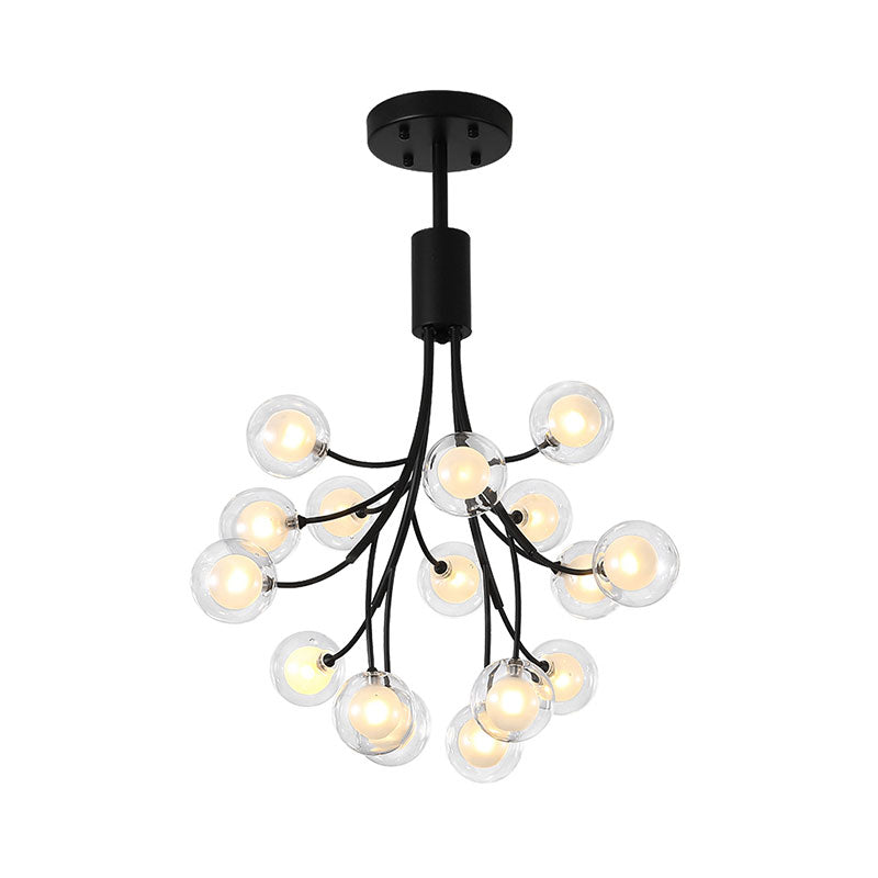 Black Finish Grape Hanging Chandelier 16 Lights Contemporary Metal Pendant Lamp