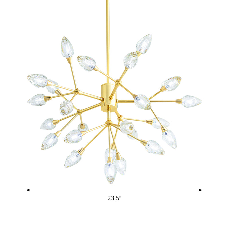 Modern Pretty Twig Chandelier with Leaf Shade 26 Lights Metallic Pendant Lamp in Gold for Living Room