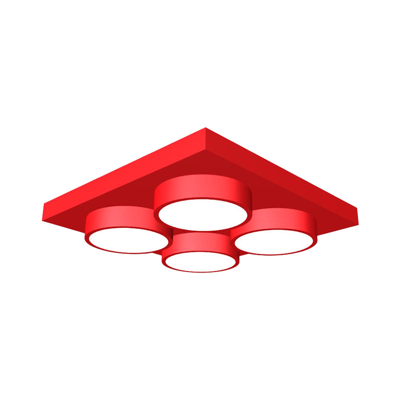 Bambini Building Block Lampada da soffitto a incasso in metallo 16 "/19.5 "/23.5" W LED Nursery Lampada da soffitto in rosso/verde, luce bianca