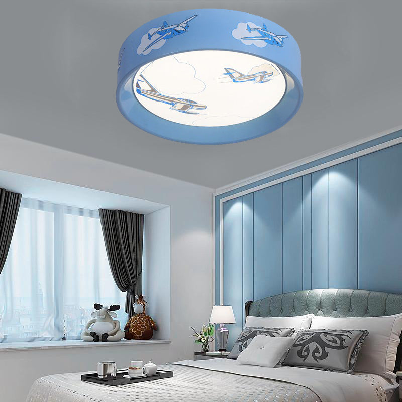 Blue Round Flush Mount Ceiling Light with Plane Cartoon Acrylic Ceiling Light Fixture for Bedroom