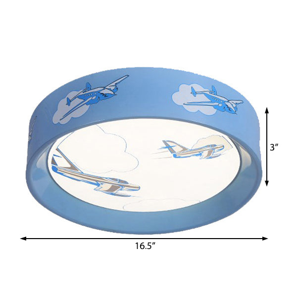 Blaue runde Unterputz-Deckenleuchte mit Flugzeug-Cartoon-Acryl-Deckenleuchte für Schlafzimmer