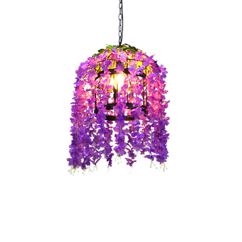 Burst/Barn/Birdcage Plant LED Pendant Lamp Industrial Pink/Green/Purple Finish Iron Hanging Chandelier for Bistro